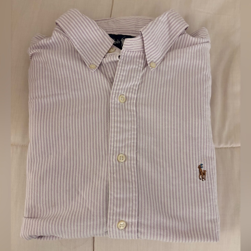 Polo Ralph Lauren Purple White Stripe Long Sleeve Oxford Button Down